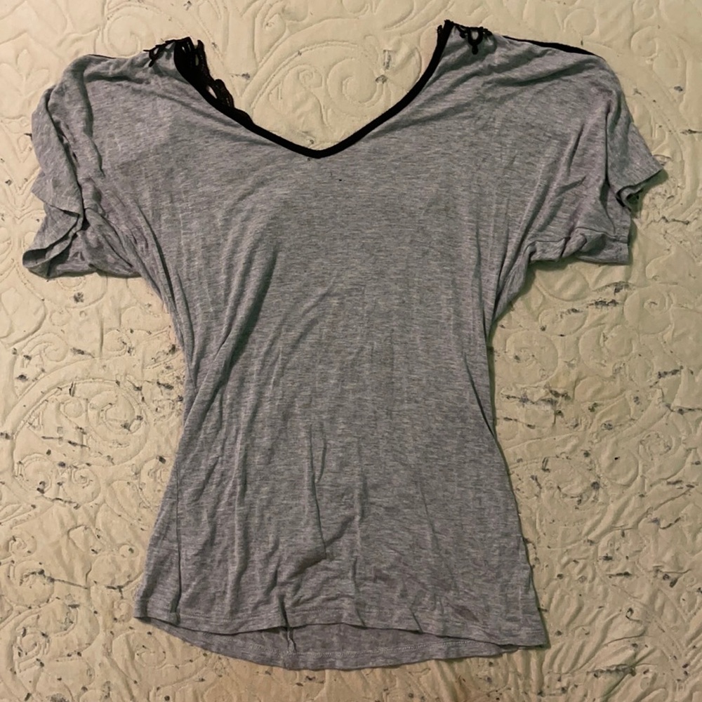 Grey shirt with black lace backing size medium